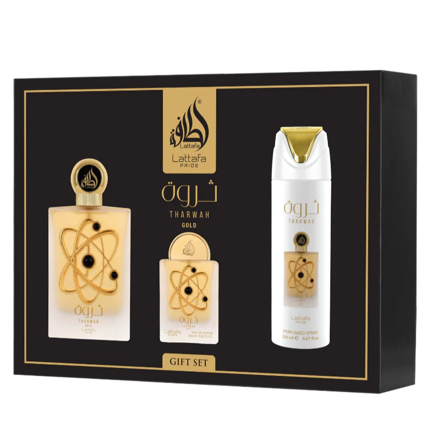 Lattafa Pride Tharwah Gold 3‑Piece Gift Set