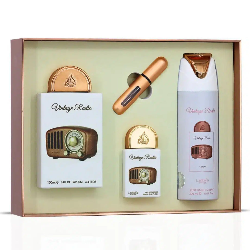 Lattafa Pride Vintage Radio Gift Set – 3‑Piece Eau de Parfum