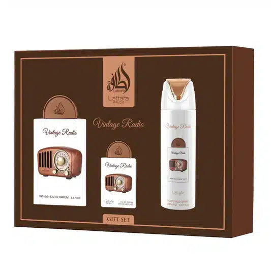 Lattafa Pride Vintage Radio Gift Set – 3‑Piece Eau de Parfum